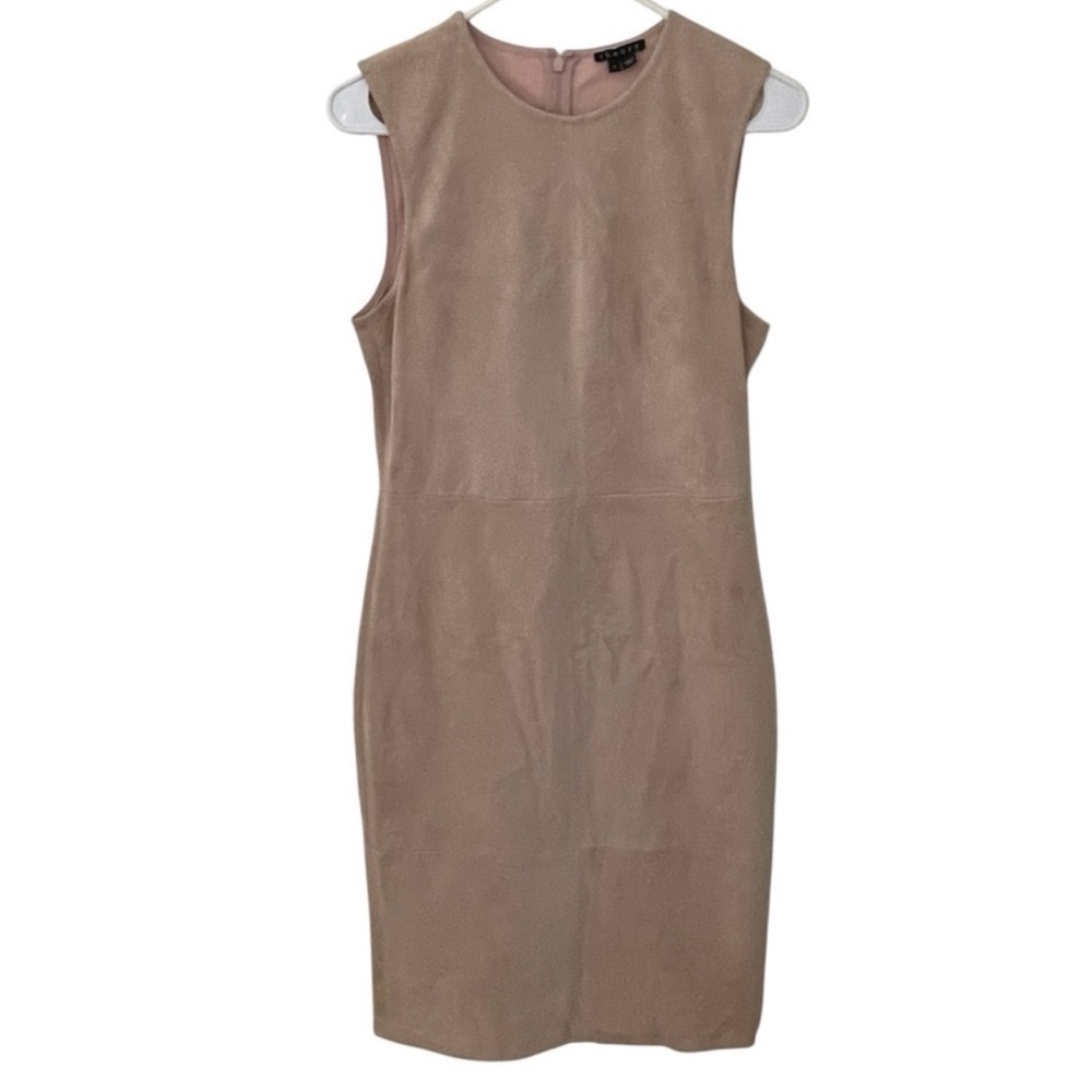 LAST CALL Theory Lamb Leather Suede Dress Women’s Size 6 Beige Sleeveless